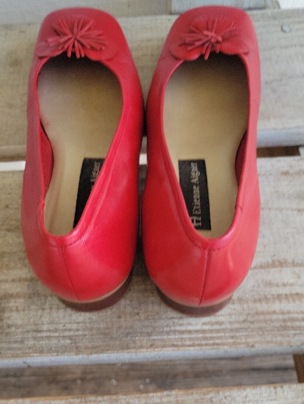 Etienne Aigner Red Leather Ballet Flats with Floral Tassel Accent - Picture 8 of 10